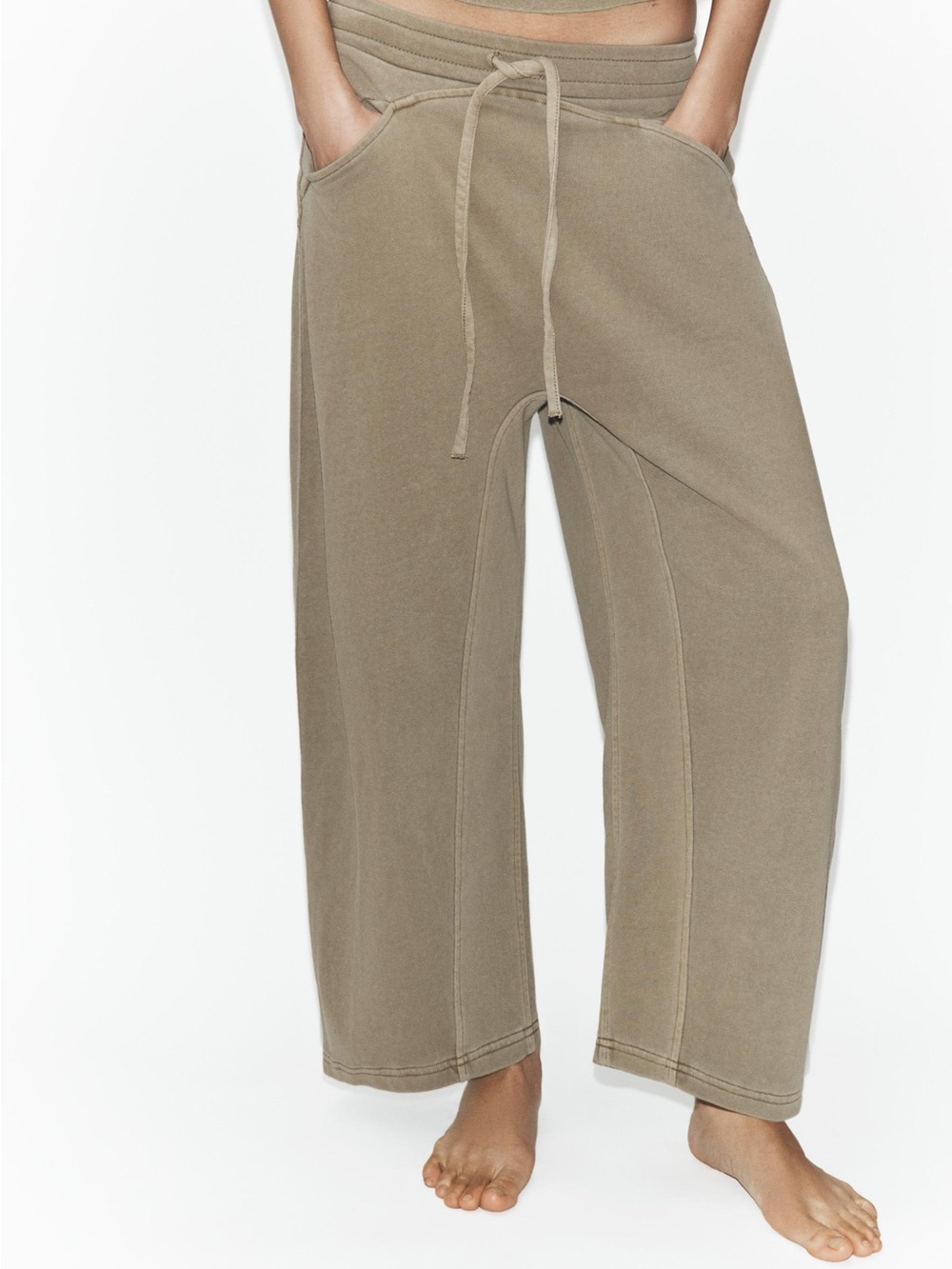 Zara Washed Effect Plush Barrel Leg Trouser Pants Taupe Size Medium